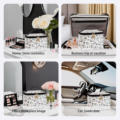 Makeup Bag Large Waterproof Cosmetic Bags with Divider and Brush Holder,Cute Printed Makeup Organizer for Women Traveling,Portable Toiletry Bag for Girls