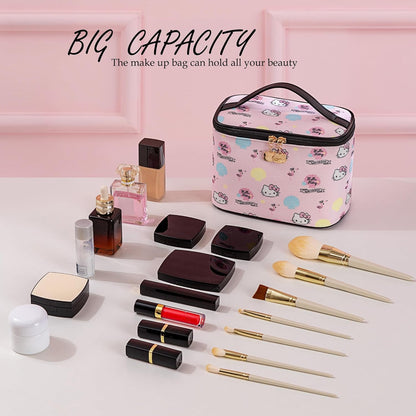 Makeup Bag Large Waterproof Cosmetic Bags with Divider and Brush Holder,Cute Printed Makeup Organizer for Women Traveling,Portable Toiletry Bag for Girls