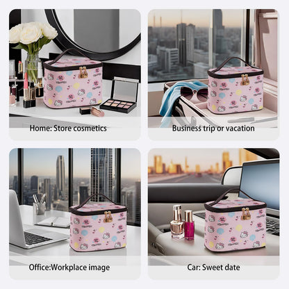 Makeup Bag Large Waterproof Cosmetic Bags with Divider and Brush Holder,Cute Printed Makeup Organizer for Women Traveling,Portable Toiletry Bag for Girls