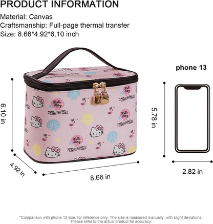 Makeup Bag Large Waterproof Cosmetic Bags with Divider and Brush Holder,Cute Printed Makeup Organizer for Women Traveling,Portable Toiletry Bag for Girls