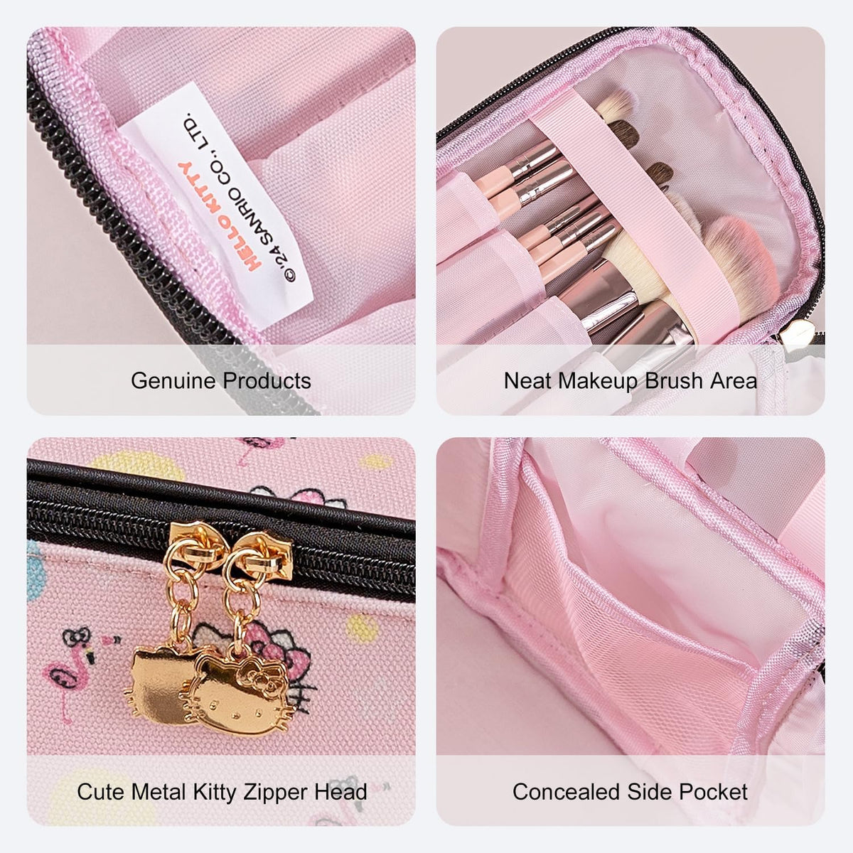 Makeup Bag Large Waterproof Cosmetic Bags with Divider and Brush Holder,Cute Printed Makeup Organizer for Women Traveling,Portable Toiletry Bag for Girls