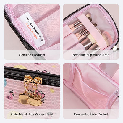 Makeup Bag Large Waterproof Cosmetic Bags with Divider and Brush Holder,Cute Printed Makeup Organizer for Women Traveling,Portable Toiletry Bag for Girls