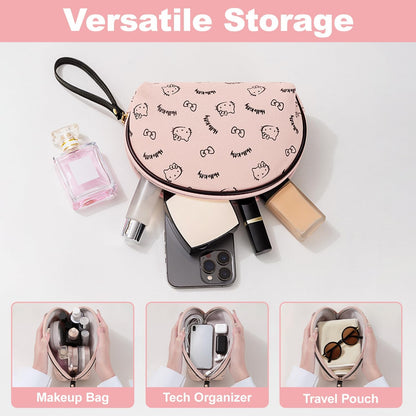 Makeup Bag Large Waterproof Cosmetic Bags with Divider and Brush Holder,Cute Printed Makeup Organizer for Women Traveling,Portable Toiletry Bag for Girls