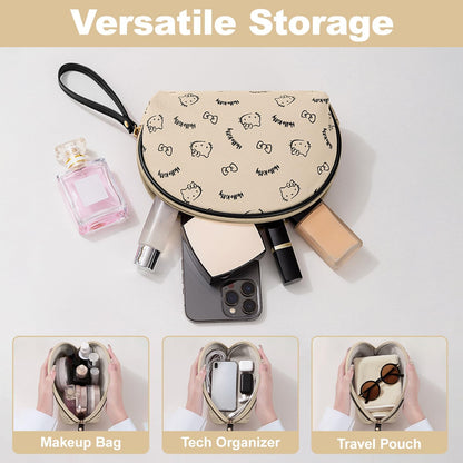 Makeup Bag Large Waterproof Cosmetic Bags with Divider and Brush Holder,Cute Printed Makeup Organizer for Women Traveling,Portable Toiletry Bag for Girls
