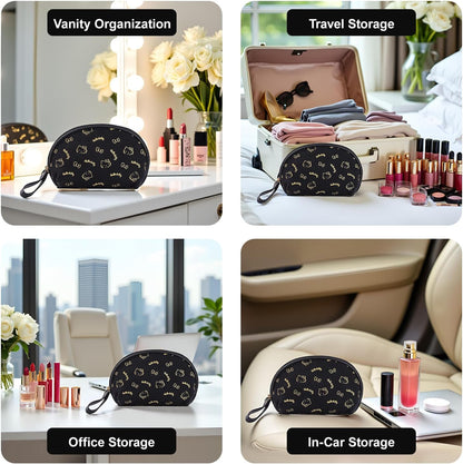 Makeup Bag Large Waterproof Cosmetic Bags with Divider and Brush Holder,Cute Printed Makeup Organizer for Women Traveling,Portable Toiletry Bag for Girls