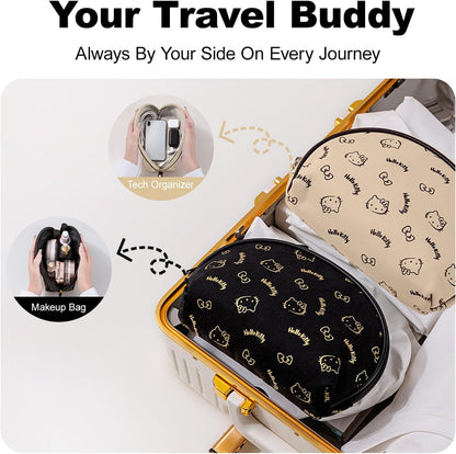Makeup Bag Large Waterproof Cosmetic Bags with Divider and Brush Holder,Cute Printed Makeup Organizer for Women Traveling,Portable Toiletry Bag for Girls
