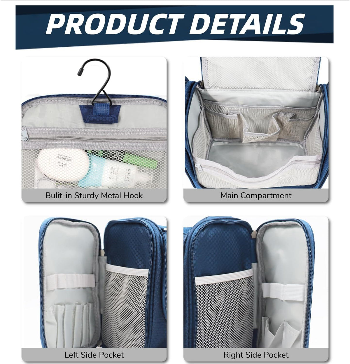 Buruis Hanging Toiletry Bag for Women and Men, Large Water-Resistant Makeup Organizer with Sturdy Hook, Lightweight Nylon Dopp Kit for Full-Sized Toiletries & Cosmetics, Purple