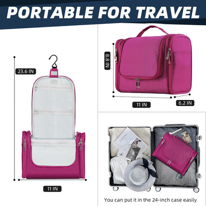 Buruis Hanging Toiletry Bag for Women and Men, Large Water-Resistant Makeup Organizer with Sturdy Hook, Lightweight Nylon Dopp Kit for Full-Sized Toiletries & Cosmetics, Purple