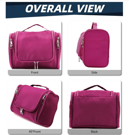 Buruis Hanging Toiletry Bag for Women and Men, Large Water-Resistant Makeup Organizer with Sturdy Hook, Lightweight Nylon Dopp Kit for Full-Sized Toiletries & Cosmetics, Purple