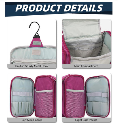 Buruis Hanging Toiletry Bag for Women and Men, Large Water-Resistant Makeup Organizer with Sturdy Hook, Lightweight Nylon Dopp Kit for Full-Sized Toiletries & Cosmetics, Purple
