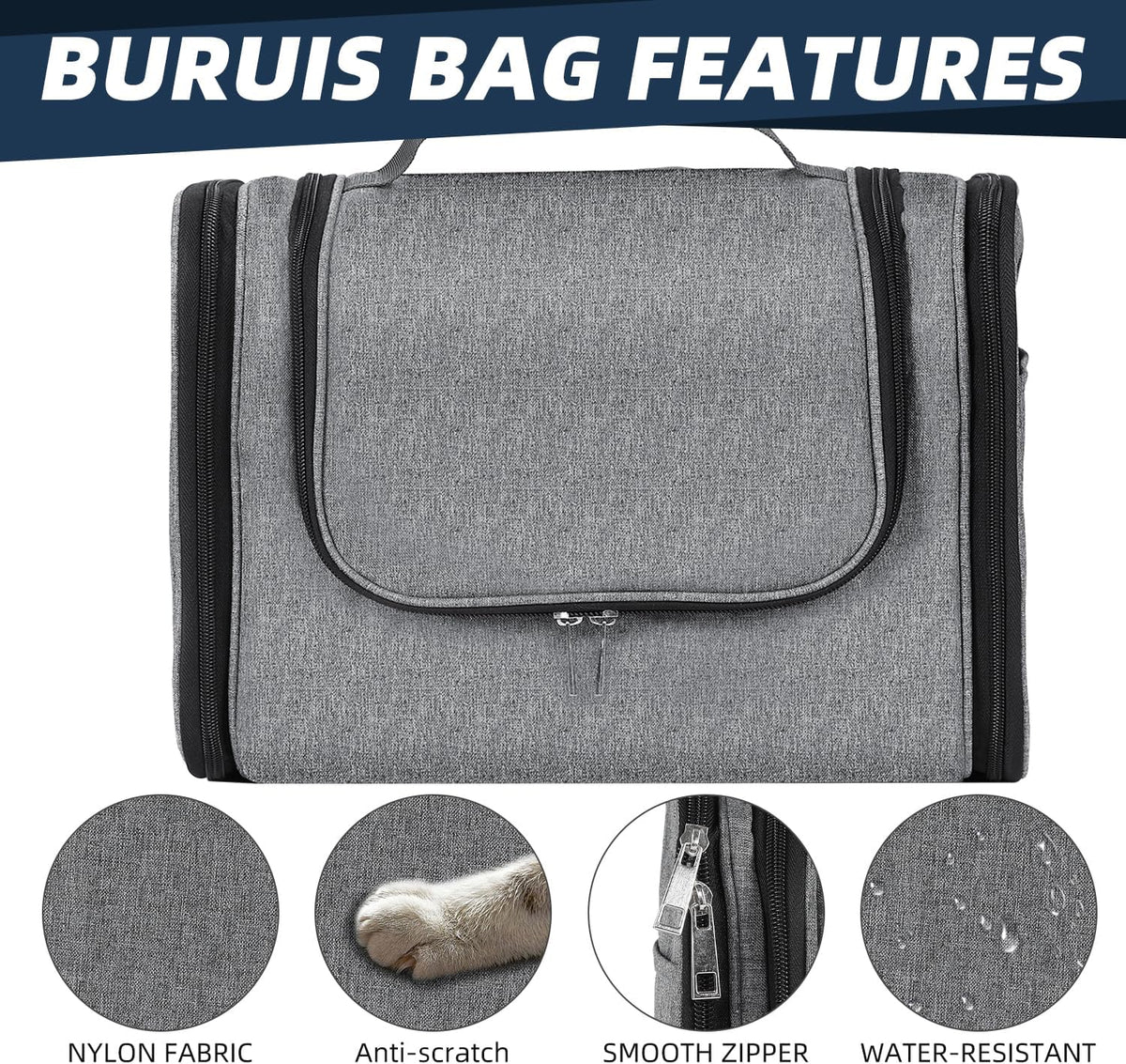 Buruis Hanging Toiletry Bag for Women and Men, Large Water-Resistant Makeup Organizer with Sturdy Hook, Lightweight Nylon Dopp Kit for Full-Sized Toiletries & Cosmetics, Purple