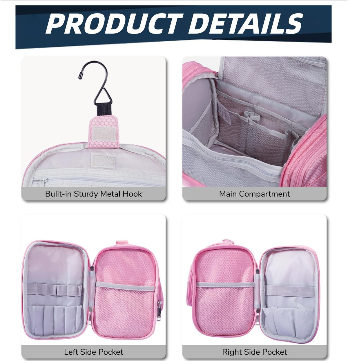Buruis Hanging Toiletry Bag for Women and Men, Large Water-Resistant Makeup Organizer with Sturdy Hook, Lightweight Nylon Dopp Kit for Full-Sized Toiletries & Cosmetics, Purple