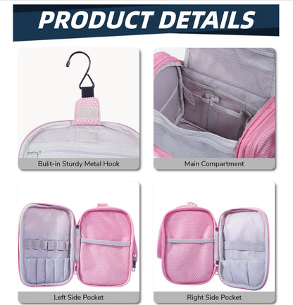 Buruis Hanging Toiletry Bag for Women and Men, Large Water-Resistant Makeup Organizer with Sturdy Hook, Lightweight Nylon Dopp Kit for Full-Sized Toiletries & Cosmetics, Purple