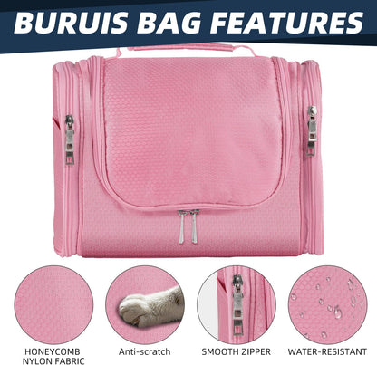 Buruis Hanging Toiletry Bag for Women and Men, Large Water-Resistant Makeup Organizer with Sturdy Hook, Lightweight Nylon Dopp Kit for Full-Sized Toiletries & Cosmetics, Purple