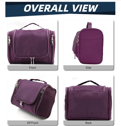Buruis Hanging Toiletry Bag for Women and Men, Large Water-Resistant Makeup Organizer with Sturdy Hook, Lightweight Nylon Dopp Kit for Full-Sized Toiletries & Cosmetics, Purple