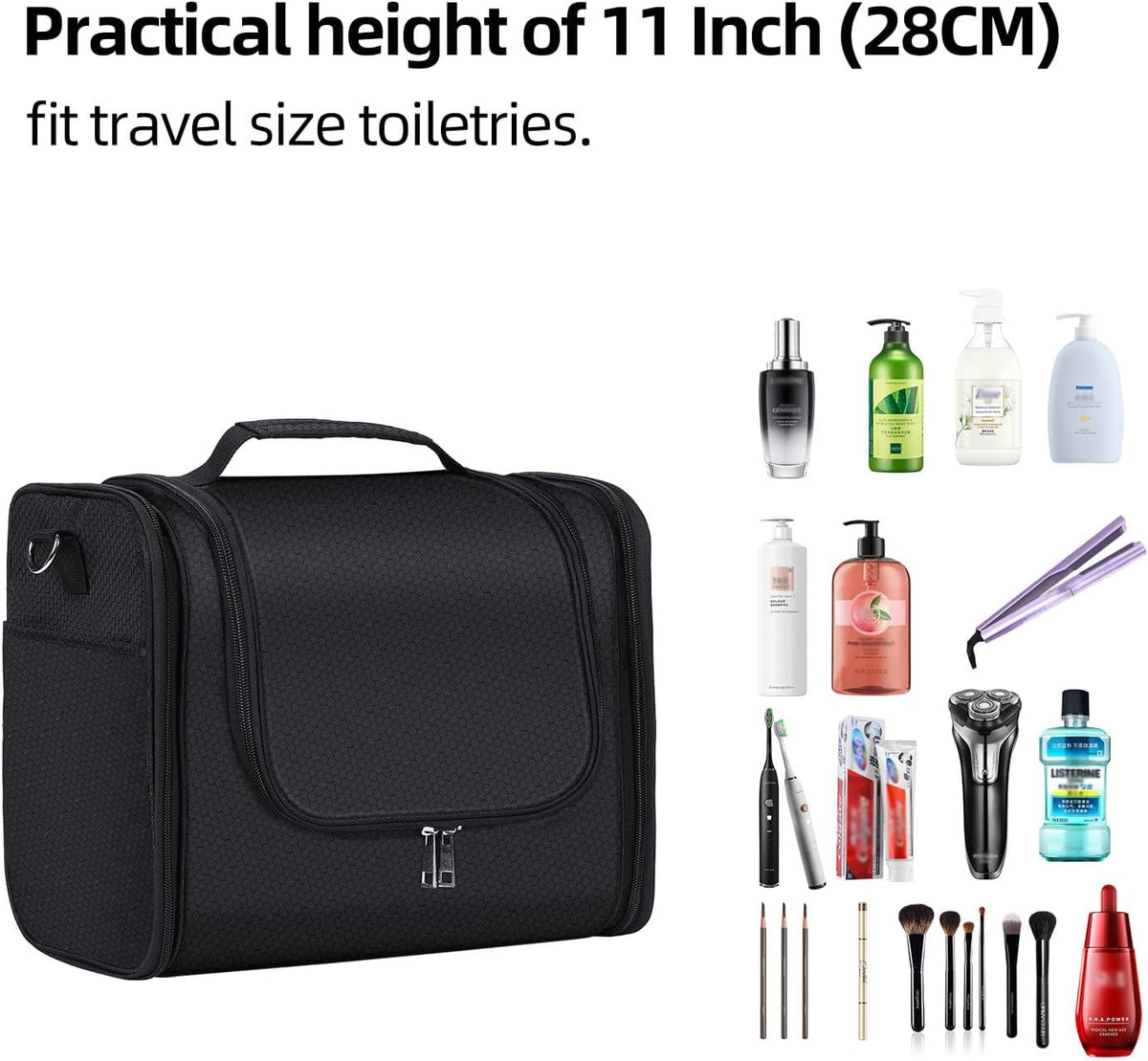 Buruis Hanging Toiletry Bag for Women and Men, Large Water-Resistant Makeup Organizer with Sturdy Hook, Lightweight Nylon Dopp Kit for Full-Sized Toiletries & Cosmetics, Purple
