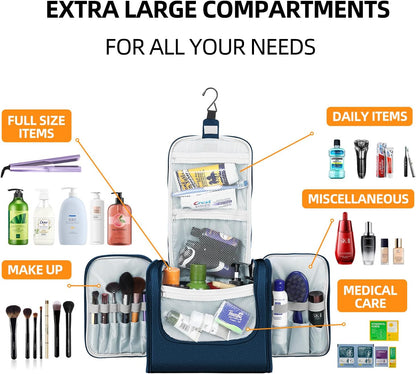 Buruis Hanging Toiletry Bag for Women and Men, Large Water-Resistant Makeup Organizer with Sturdy Hook, Lightweight Nylon Dopp Kit for Full-Sized Toiletries & Cosmetics, Purple