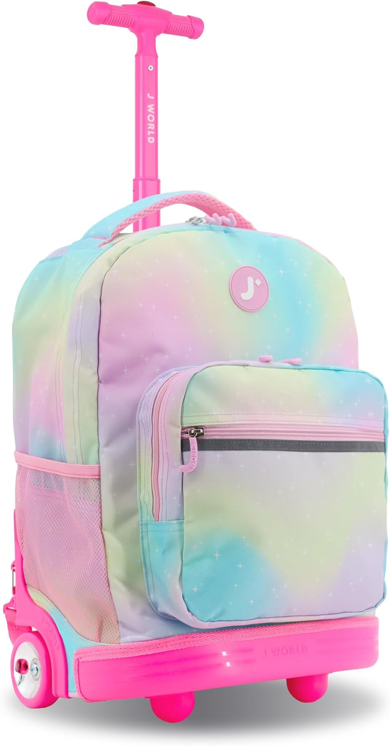 Sunrise Kids Rolling Backpack with Wheels for Girls Boys, Roller Bookbag for School, 18 x 13 x 9 Inches, Confetti - Colors A