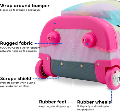 Sunrise Kids Rolling Backpack with Wheels for Girls Boys, Roller Bookbag for School, 18 x 13 x 9 Inches, Confetti - Colors A