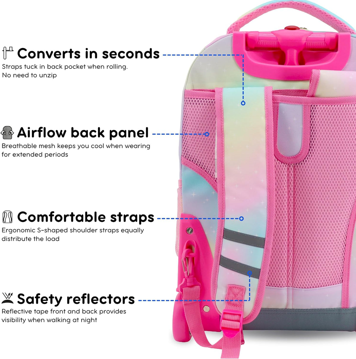 Sunrise Kids Rolling Backpack with Wheels for Girls Boys, Roller Bookbag for School, 18 x 13 x 9 Inches, Confetti - Colors A