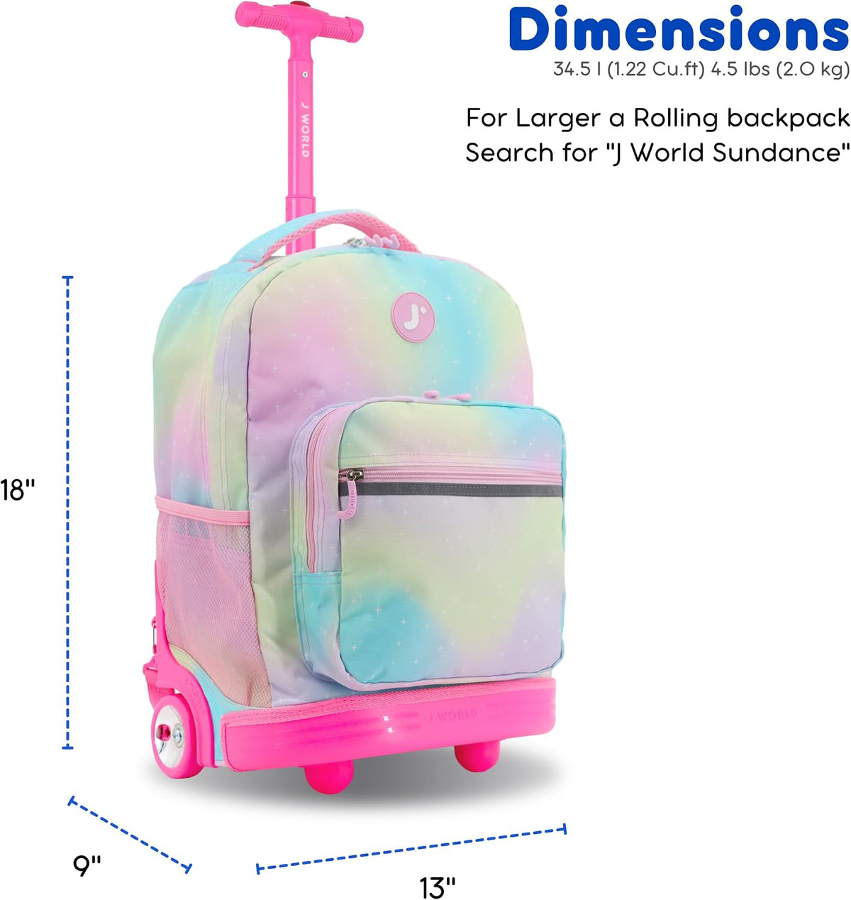 Sunrise Kids Rolling Backpack with Wheels for Girls Boys, Roller Bookbag for School, 18 x 13 x 9 Inches, Confetti - Colors A