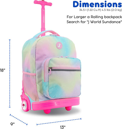 Sunrise Kids Rolling Backpack with Wheels for Girls Boys, Roller Bookbag for School, 18 x 13 x 9 Inches, Confetti - Colors A