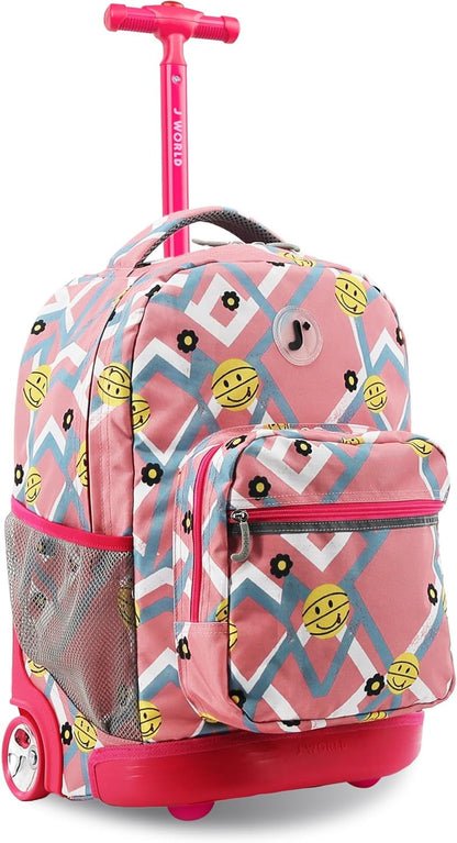 Sunrise Kids Rolling Backpack with Wheels for Girls Boys, Roller Bookbag for School, 18 x 13 x 9 Inches, Confetti - Colors A