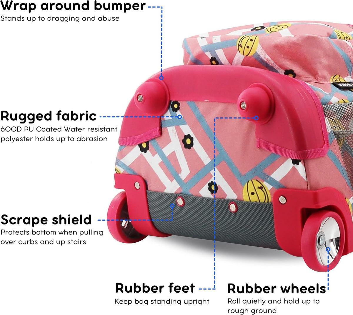 Sunrise Kids Rolling Backpack with Wheels for Girls Boys, Roller Bookbag for School, 18 x 13 x 9 Inches, Confetti - Colors A