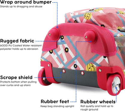 Sunrise Kids Rolling Backpack with Wheels for Girls Boys, Roller Bookbag for School, 18 x 13 x 9 Inches, Confetti - Colors A