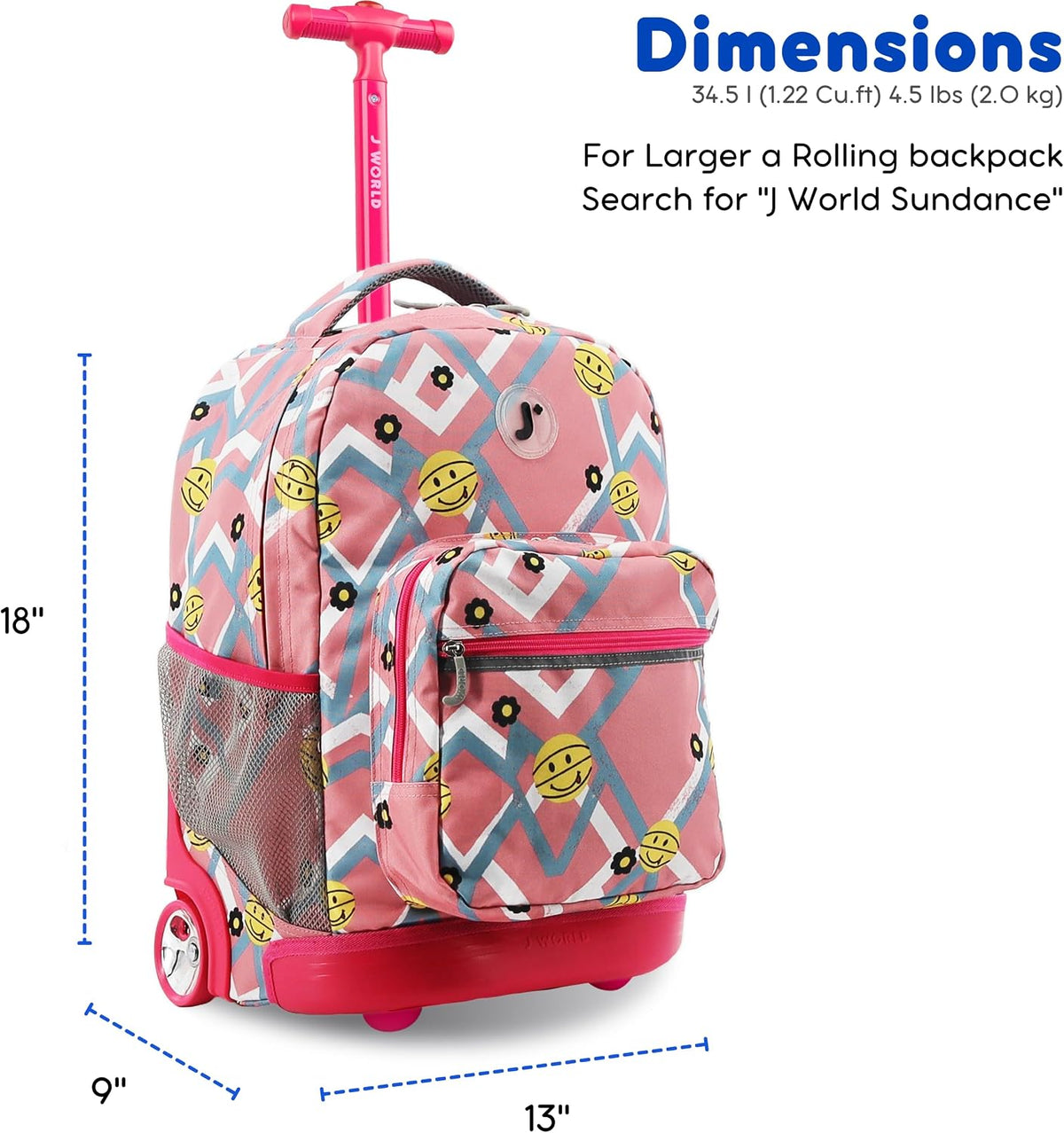 Sunrise Kids Rolling Backpack with Wheels for Girls Boys, Roller Bookbag for School, 18 x 13 x 9 Inches, Confetti - Colors A