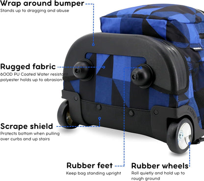 Sunrise Kids Rolling Backpack with Wheels for Girls Boys, Roller Bookbag for School, 18 x 13 x 9 Inches, Confetti - Colors A