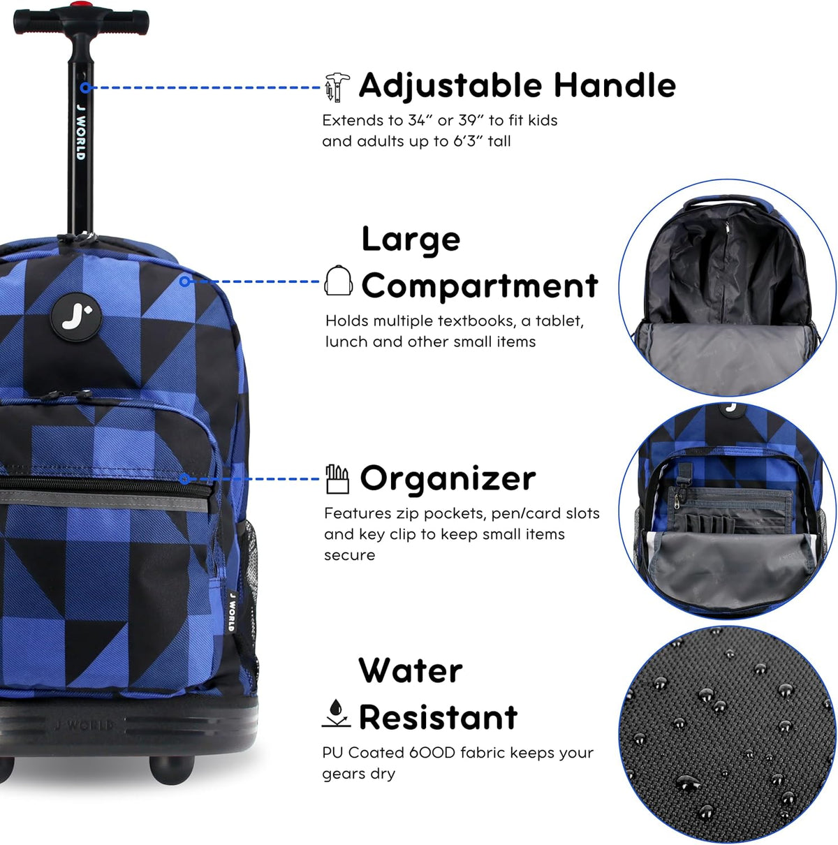 Sunrise Kids Rolling Backpack with Wheels for Girls Boys, Roller Bookbag for School, 18 x 13 x 9 Inches, Confetti - Colors A