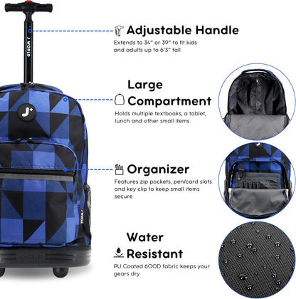 Sunrise Kids Rolling Backpack with Wheels for Girls Boys, Roller Bookbag for School, 18 x 13 x 9 Inches, Confetti - Colors A