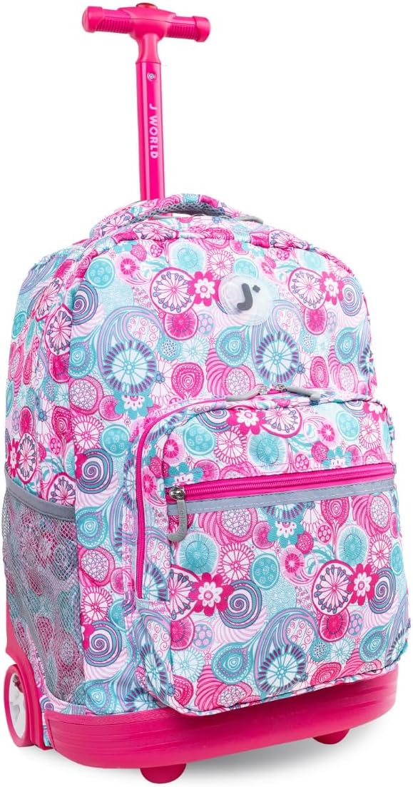 Sunrise Kids Rolling Backpack with Wheels for Girls Boys, Roller Bookbag for School, 18 x 13 x 9 Inches, Confetti - Colors A