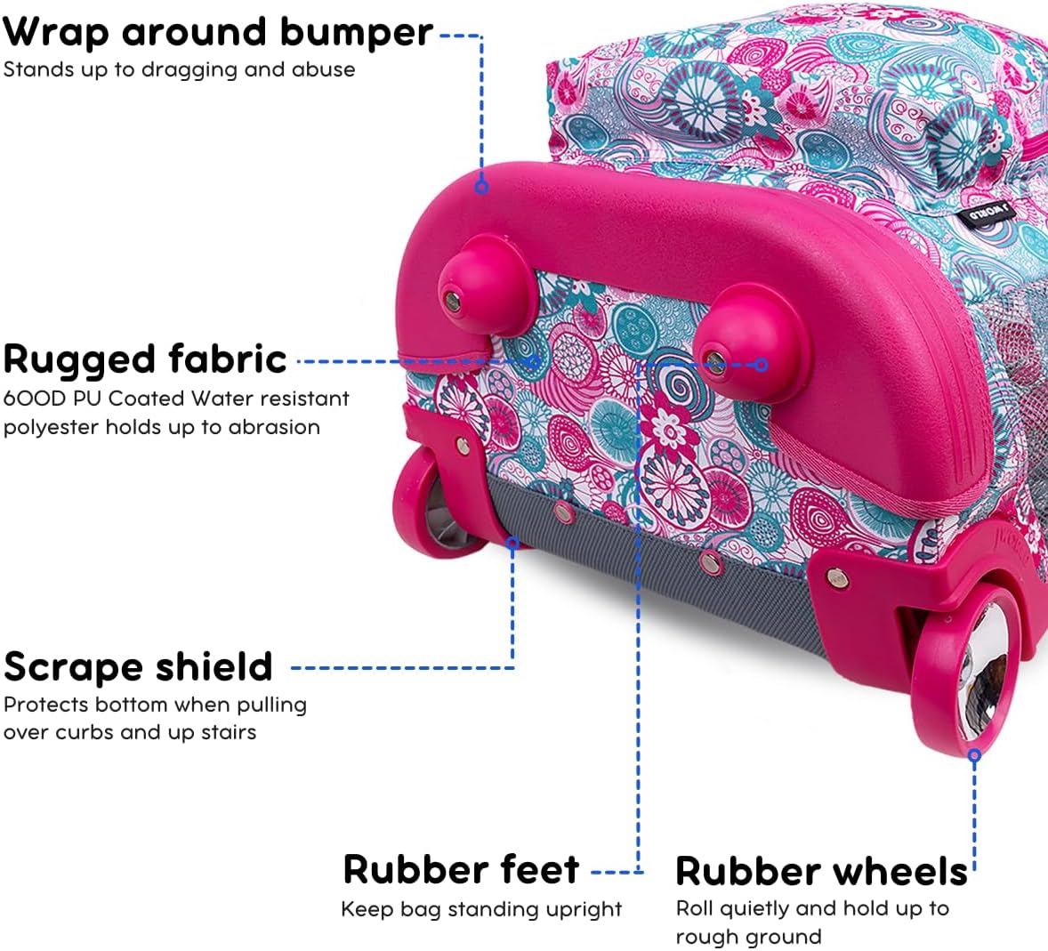 Sunrise Kids Rolling Backpack with Wheels for Girls Boys, Roller Bookbag for School, 18 x 13 x 9 Inches, Confetti - Colors A