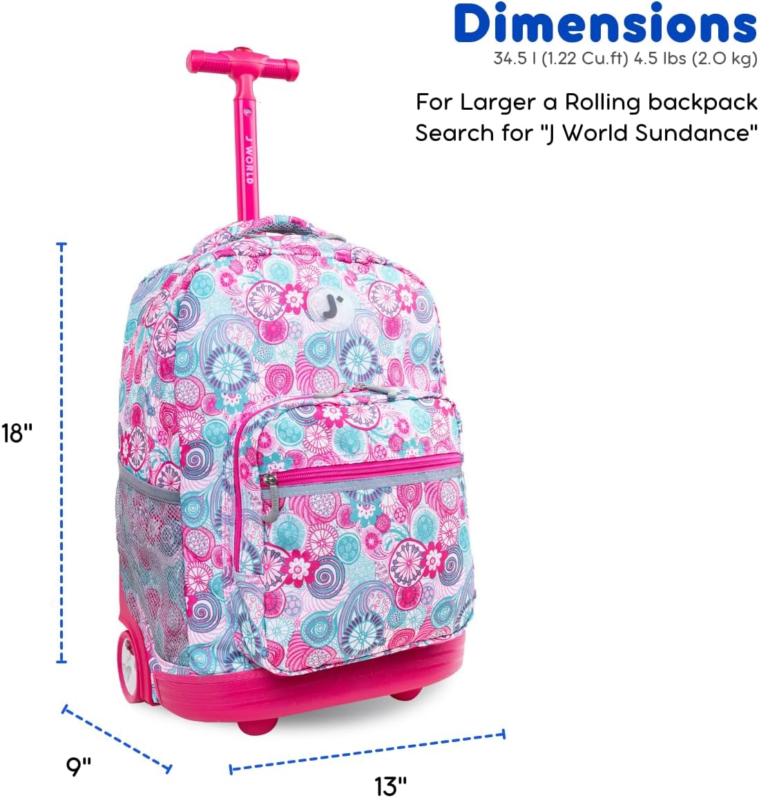 Sunrise Kids Rolling Backpack with Wheels for Girls Boys, Roller Bookbag for School, 18 x 13 x 9 Inches, Confetti - Colors A