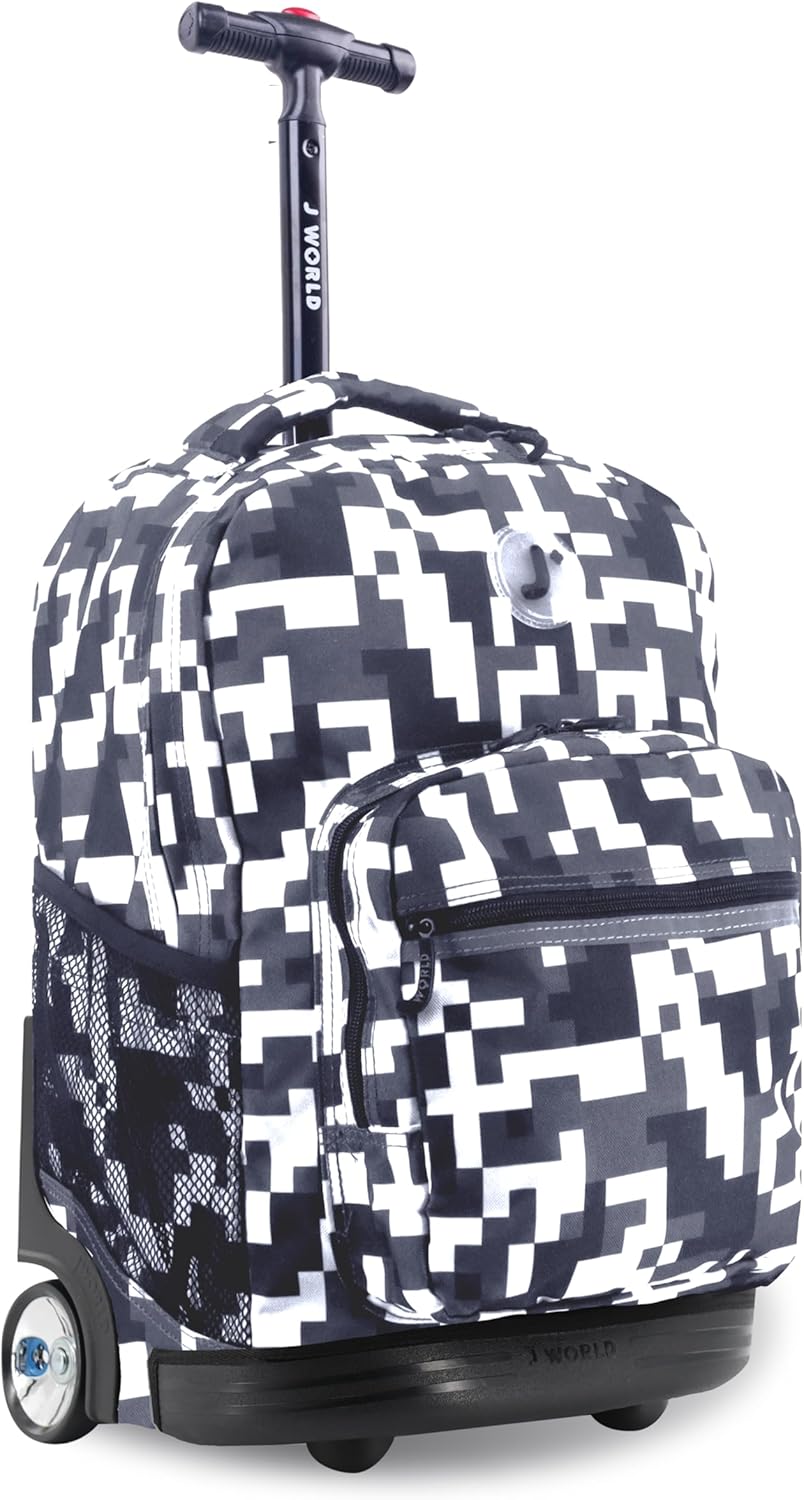Sunrise Kids Rolling Backpack with Wheels for Girls Boys, Roller Bookbag for School, 18 x 13 x 9 Inches, Confetti - Colors A