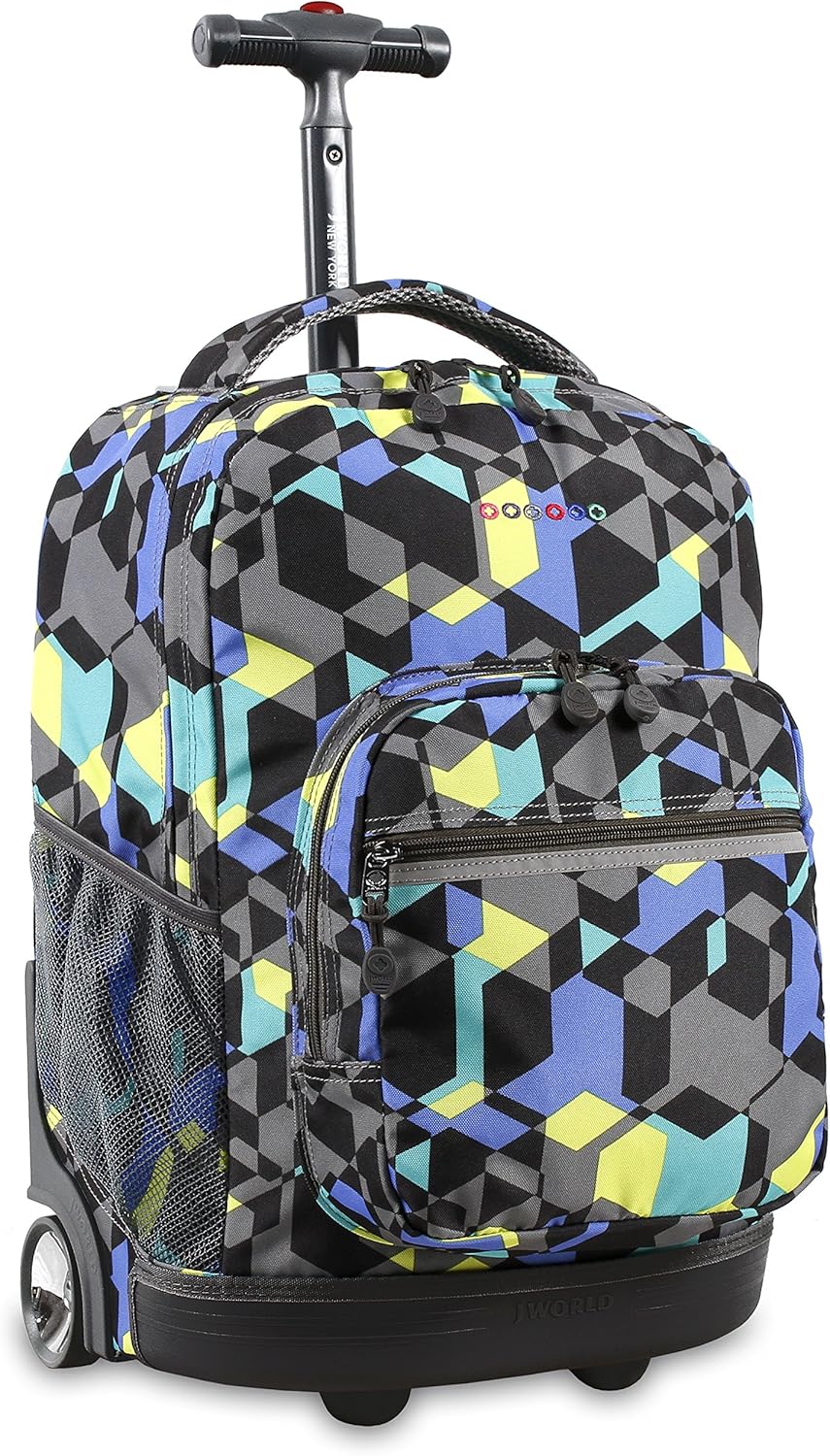 Sunrise Kids Rolling Backpack with Wheels for Girls Boys, Roller Bookbag for School, 18 x 13 x 9 Inches, Confetti - Colors A