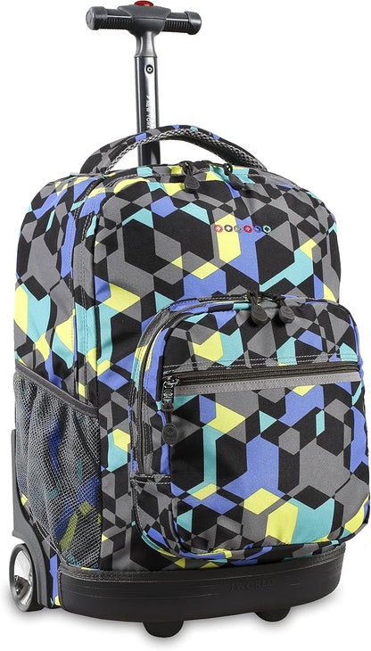Sunrise Kids Rolling Backpack with Wheels for Girls Boys, Roller Bookbag for School, 18 x 13 x 9 Inches, Confetti - Colors A