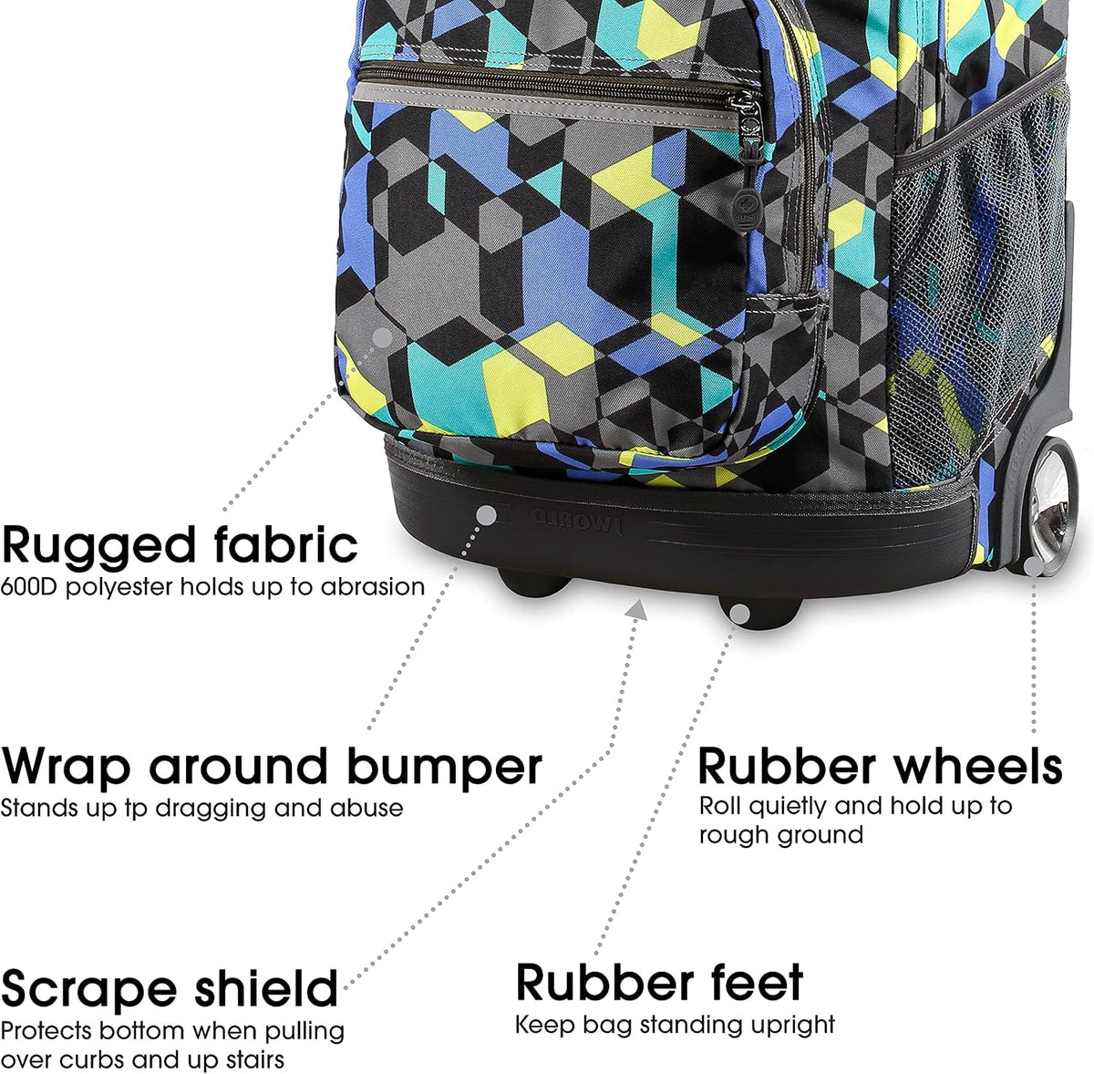 Sunrise Kids Rolling Backpack with Wheels for Girls Boys, Roller Bookbag for School, 18 x 13 x 9 Inches, Confetti - Colors A