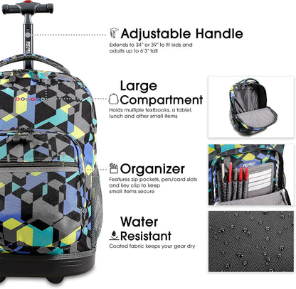 Sunrise Kids Rolling Backpack with Wheels for Girls Boys, Roller Bookbag for School, 18 x 13 x 9 Inches, Confetti - Colors A