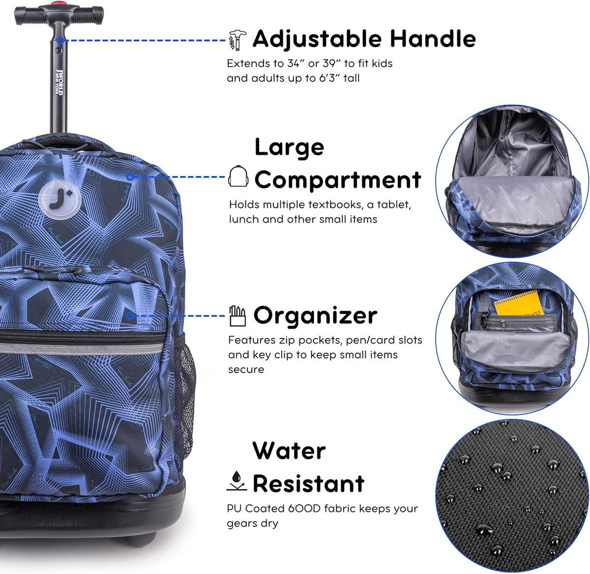 Sunrise Kids Rolling Backpack with Wheels for Girls Boys, Roller Bookbag for School, 18 x 13 x 9 Inches, Confetti - Colors A