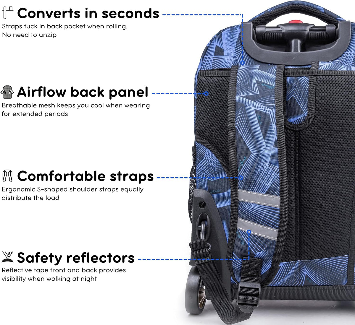 Sunrise Kids Rolling Backpack with Wheels for Girls Boys, Roller Bookbag for School, 18 x 13 x 9 Inches, Confetti - Colors A