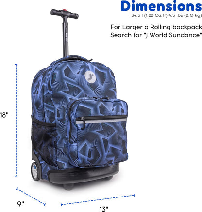 Sunrise Kids Rolling Backpack with Wheels for Girls Boys, Roller Bookbag for School, 18 x 13 x 9 Inches, Confetti - Colors A