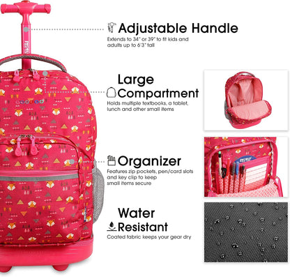Sunrise Kids Rolling Backpack with Wheels for Girls Boys, Roller Bookbag for School, 18 x 13 x 9 Inches, Confetti - Colors A
