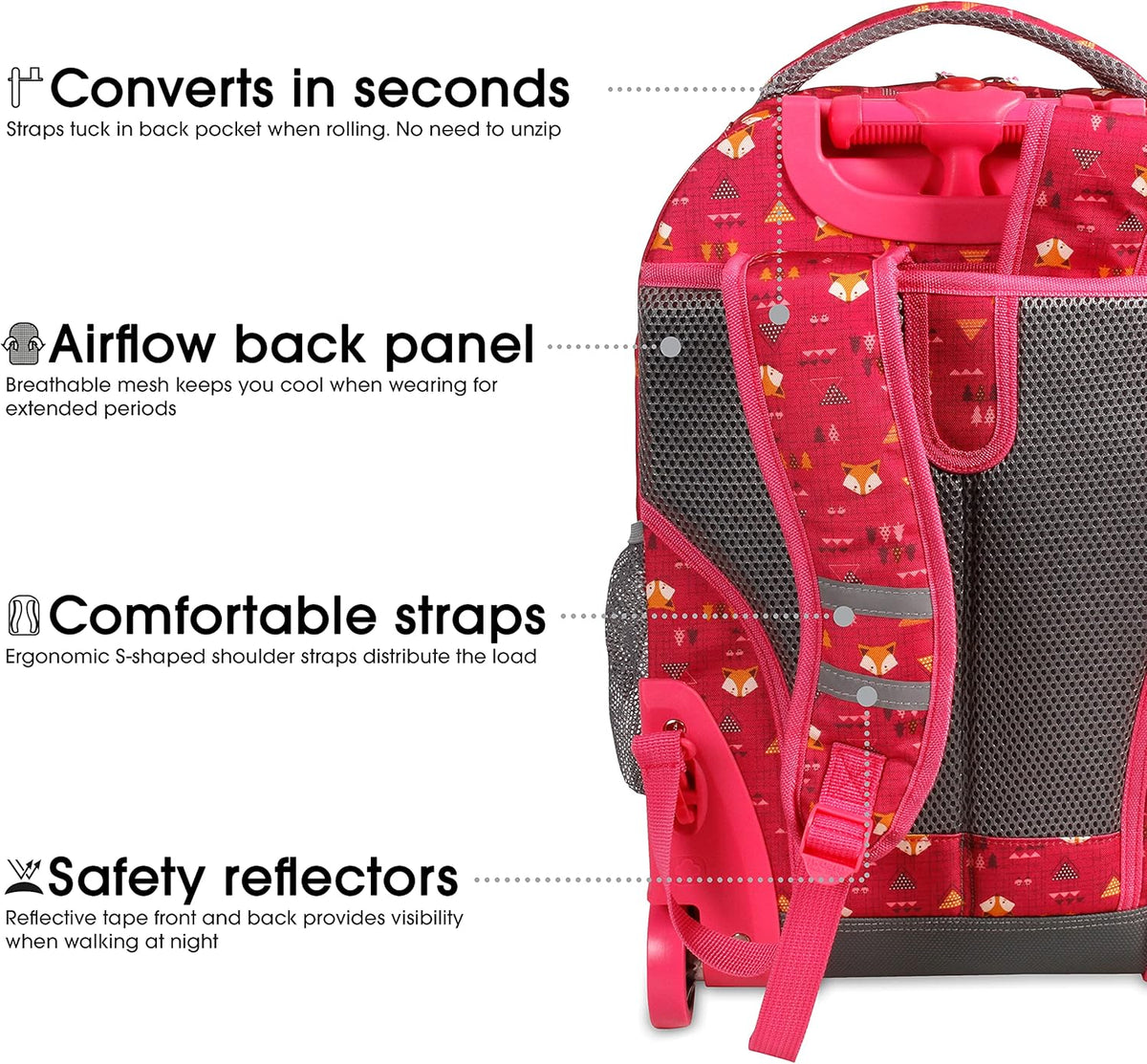 Sunrise Kids Rolling Backpack with Wheels for Girls Boys, Roller Bookbag for School, 18 x 13 x 9 Inches, Confetti - Colors A