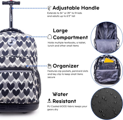 Sunrise Kids Rolling Backpack with Wheels for Girls Boys, Roller Bookbag for School, 18 x 13 x 9 Inches, Confetti - Colors A