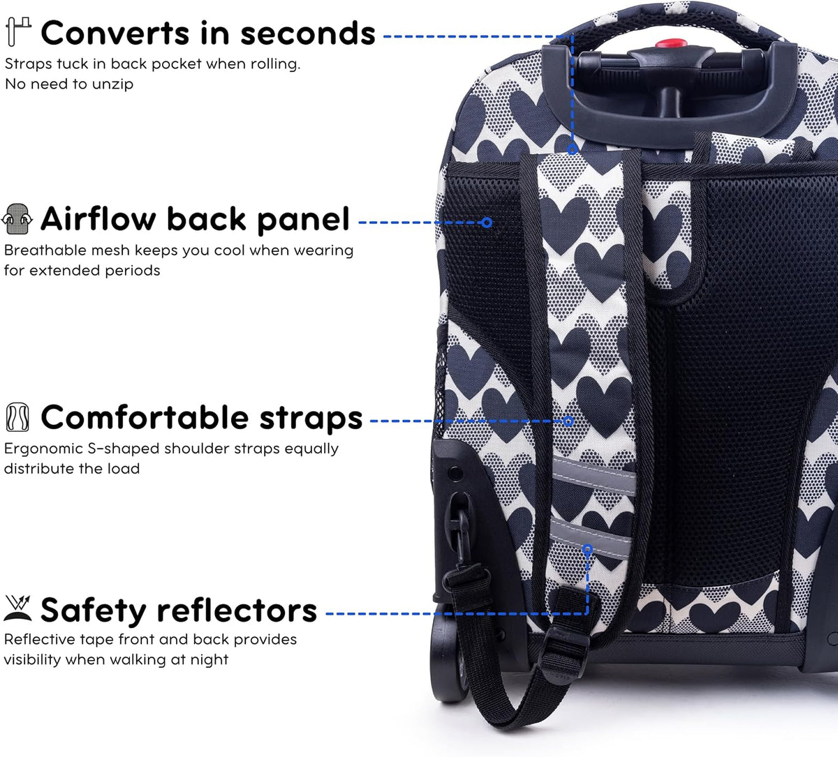 Sunrise Kids Rolling Backpack with Wheels for Girls Boys, Roller Bookbag for School, 18 x 13 x 9 Inches, Confetti - Colors A