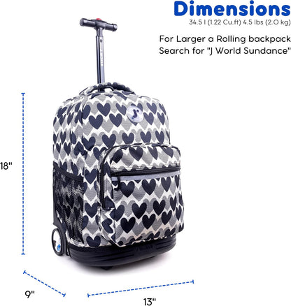 Sunrise Kids Rolling Backpack with Wheels for Girls Boys, Roller Bookbag for School, 18 x 13 x 9 Inches, Confetti - Colors A