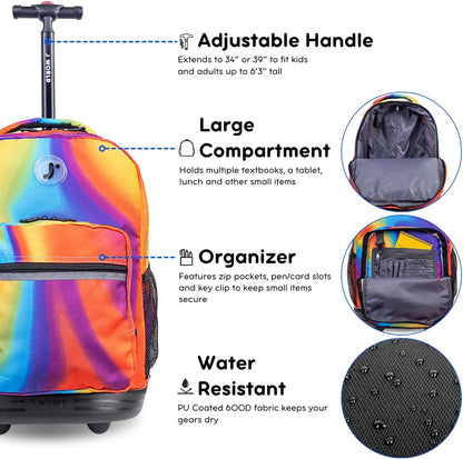 Sunrise Kids Rolling Backpack with Wheels for Girls Boys, Roller Bookbag for School, 18 x 13 x 9 Inches, Confetti - Colors A